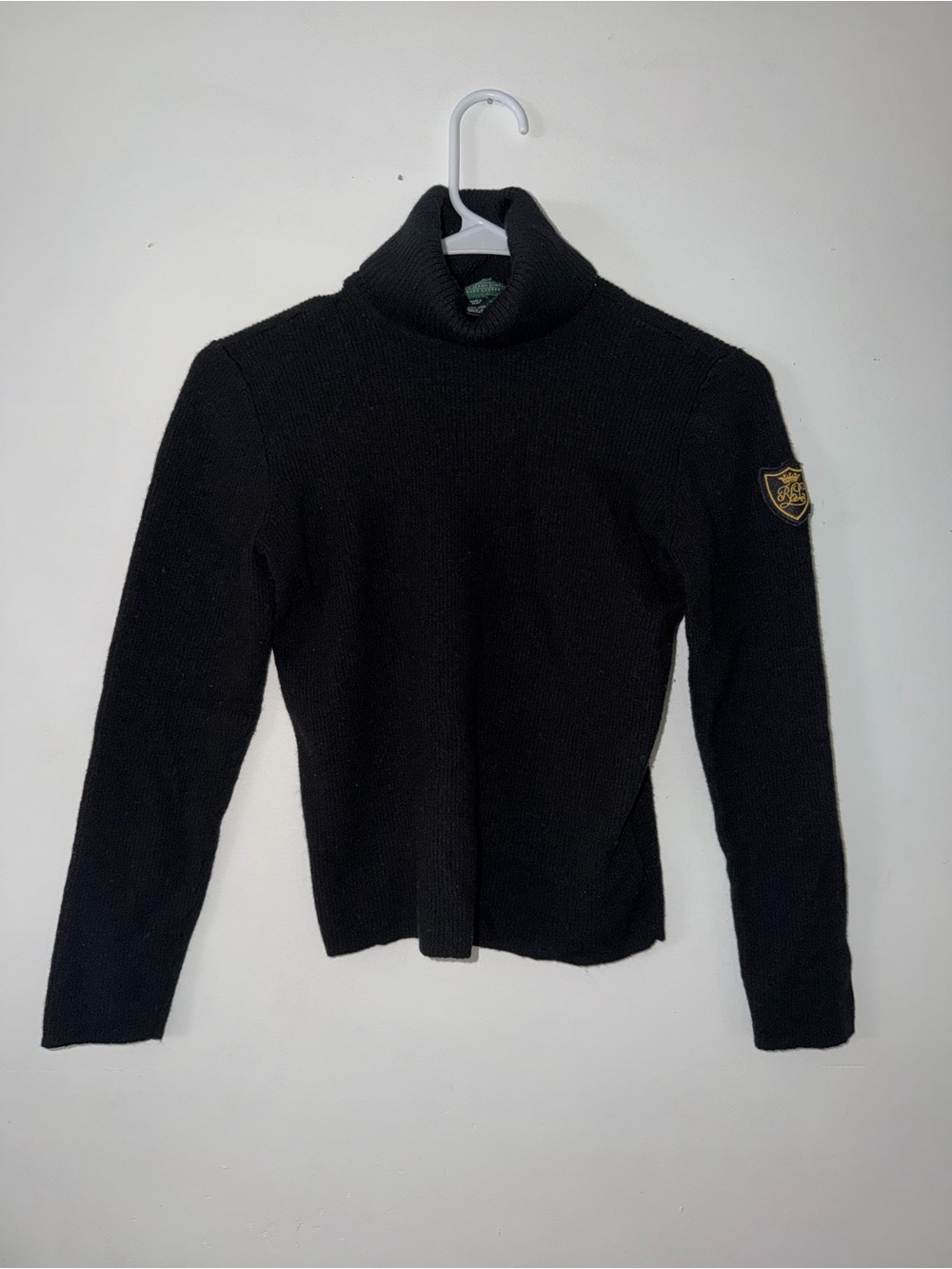 Ralph Lauren Black Turtleneck Sweater with Sleeve Crest Patch